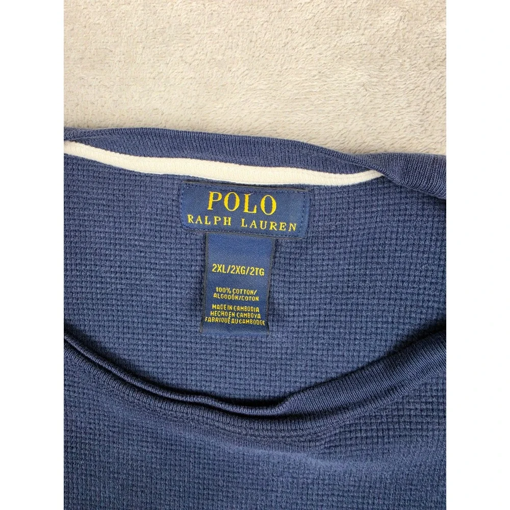 Polo Ralph Lauren Waffle Knit Thermal Men 2XL Blue Crewneck Fits Short Faded